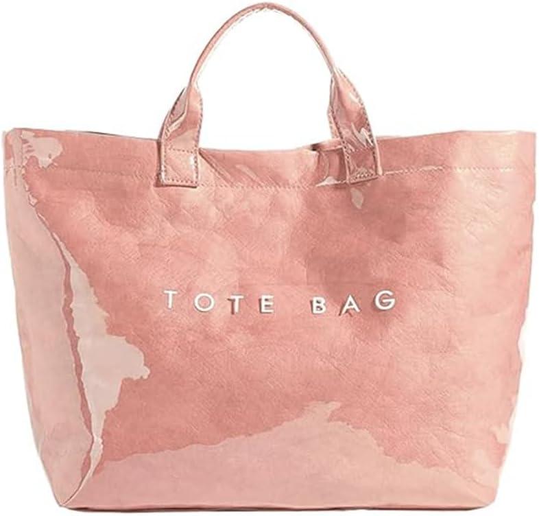 Women's Large PVC Tote Bag Clear Plastic Handbags Top Handle Handbag, Clear Bag for Women Large Carry All Tote Bag (Pink)