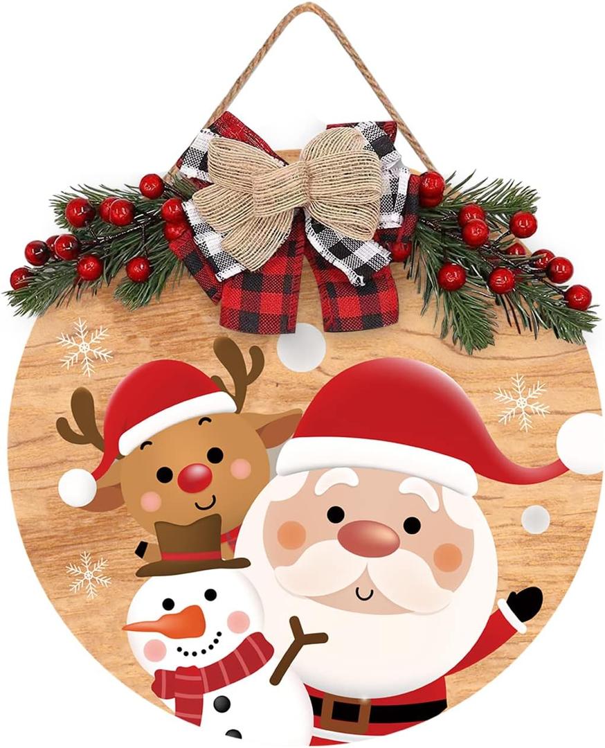 Merry Christmas Decorations Wreath, Merry Christmas Sign Front for Door Decoration, Rustic Wooden Holiday Decor for Front Door Porch Window Wall Farmhouse Indoor Outdoor Decorations