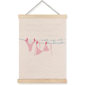 LUVADIAN Pink Preppy Coquette Wall Decor, Trendy Coastal Beach Pink Bikini Girly Wall Art Posters With Wooden Poster Hanger, Beachy Room Aesthetic, Girly Room Decor, Coastal Wall Decor, 16x24 Inch