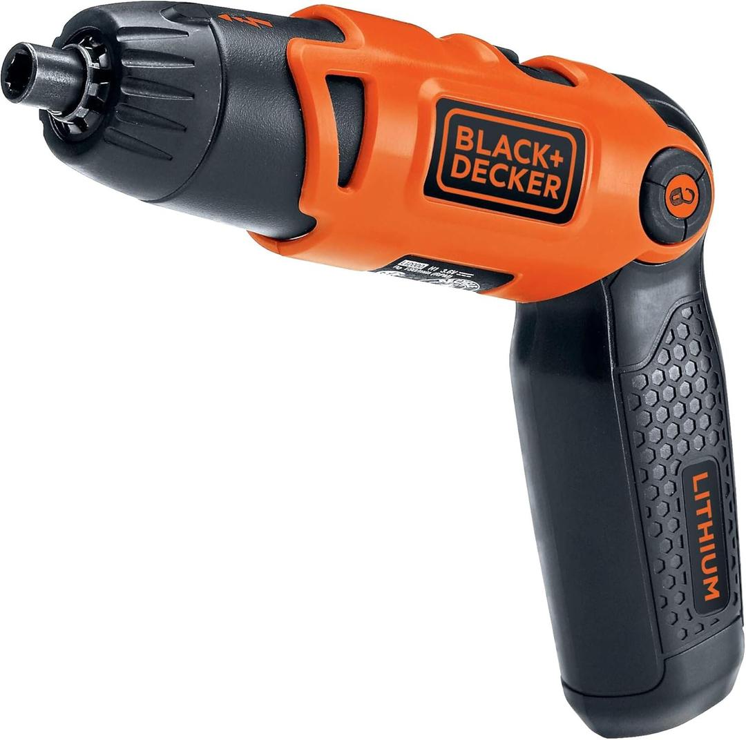 BLACK+DECKER Electric Screwdriver, Cordless, 180 RPM, 3.6V, Spindle Lock with Pivoting Handle, Charger and 2 Hex Shank Bits Included (Li2000)