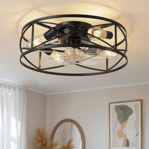 KDG 19.7 Retro Low Profile LED Ceiling Fans with Light, Reversible Ceiling Fans Flush Mount with Remote and 6 Speeds, E26 Base Buld for Bedroom, Dinning Room, Kids Room, Kitchen