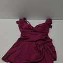 Aidonger One Piece Swimdress Tummy Control Ruffle Swimsuit for Women Tie Knot Swim Dresses V Neck Bathing Suit Skirt Magenta, Size 2XL 