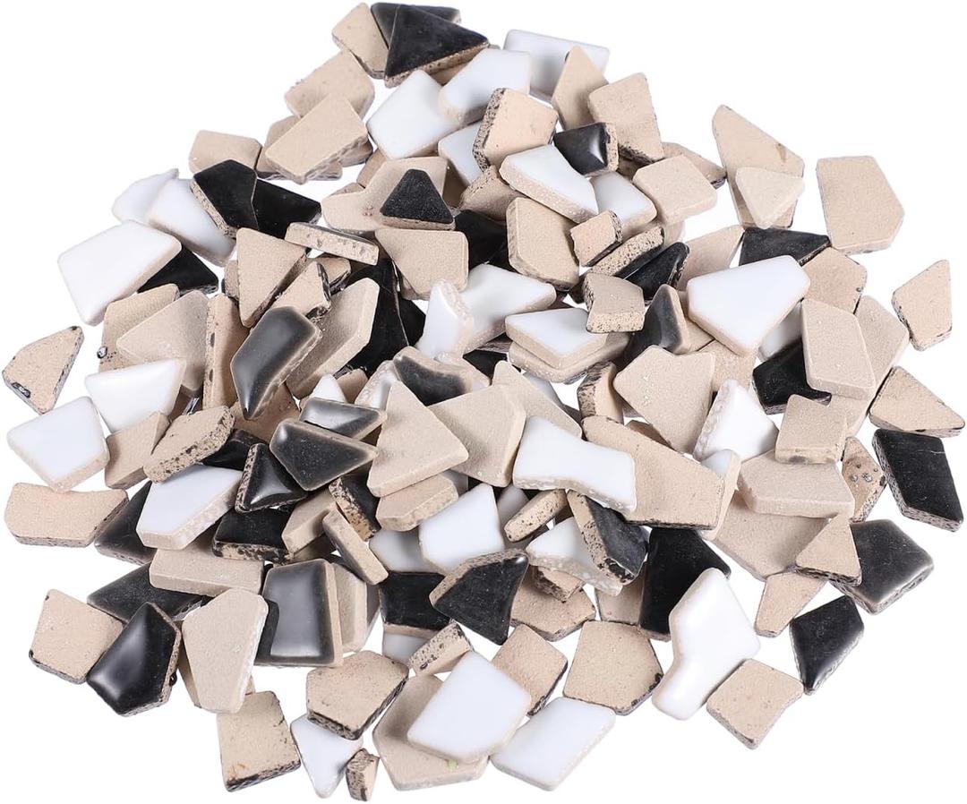 200g Black White Gray Ceramic Mosaic Tiles for DIY Crafts, Irregular Shape Mosaic Pieces for Home Decoration