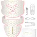 Yahi Red Light Photon Facial & Neck Mask with Remote Control, 7 Custom Modes with Infrared, Portable & Rechargeable with Timer for Home Use, 175 High-Density Light Beads, White