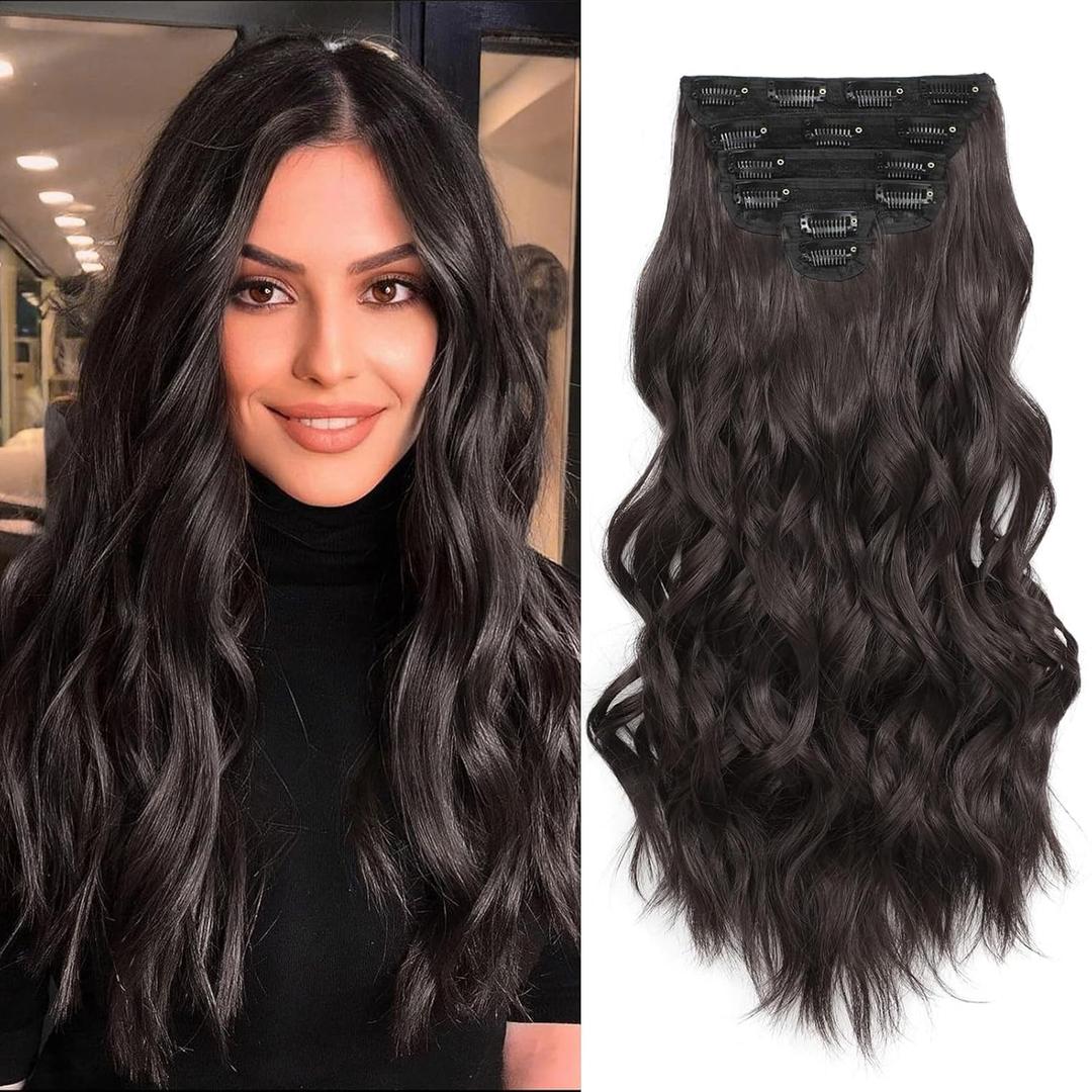 Synthetic Clip in Hair Extensions, 6 PCS Natural & Soft Hair & Blends Well Hair Extensions, Dark Brown Long Wavy Hairpieces(20inch, 6pcs, Dark Brown) Synthetic Clip in Hair Extensions, 6 PCS Natural & Soft Hair & Blends Well Hair Extensions, Dark Brown Long Wavy Hairpieces(20inch, 6pcs, Dark Brown)