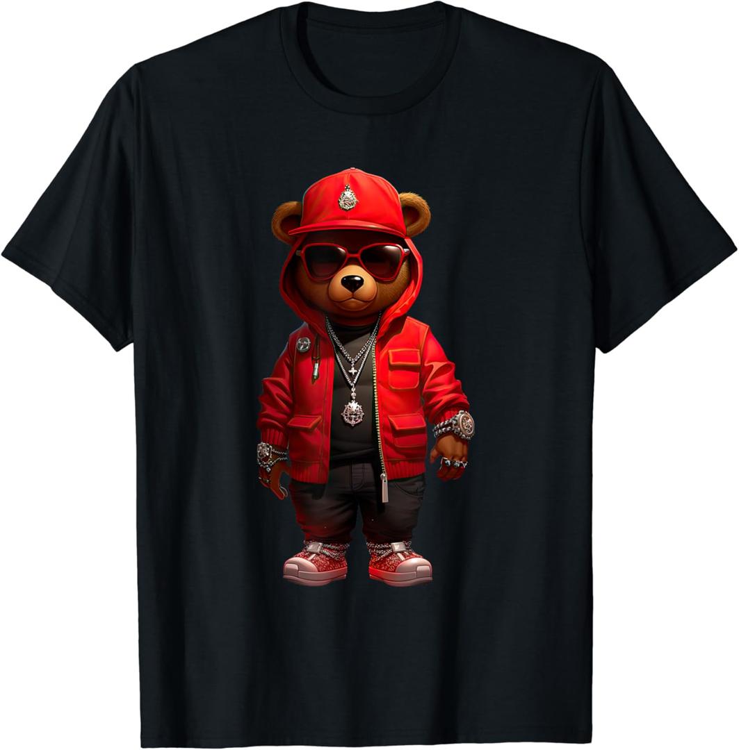Stylish Teddy Bear Fashion Rap Hip Hop T-Shirt
6XL