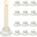 12Pcs Glass Tapered Candlestick Holders Bulk - Small Clear Short Candle Holders, Modern Design for Table Centerpiece, Wedding, Christmas, Advent, Dining & Party Home Decor