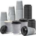 Ginkgo 100 Pack 12 oz Disposable Insulated Coffee Cups With Lids, Double-Walled Ripple To Go Paper Travel Cups for Hot Drinks - Gray