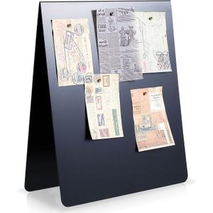 Leinuosen 1 Pcs 11 x 9 Inch Magnetic Bulletin Board Metal Magnet Board Magnet Display Stand for Tabletop Desktop Home Kitchen Office Decor (Black)