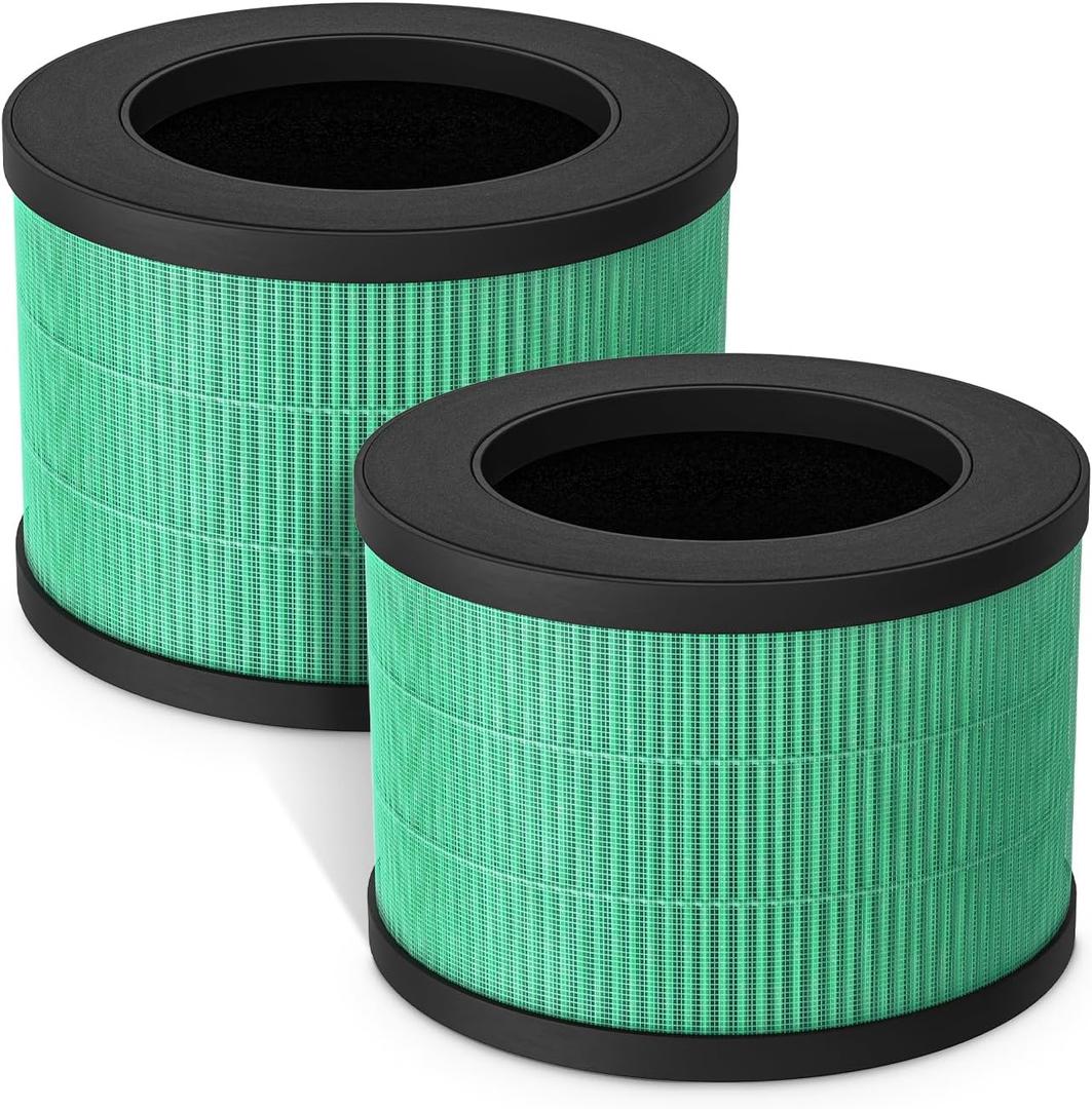 Fil-fresh 2-Pack MK01 & MK06 Replacement Filter, Compatible with AROEVE MK01 & MK06, ToLife TZ-K1, Kloudi DH-JH01 Air Purifier, 4-in-1 H13 True HEPA & Activated Carbon, Pet Dander Version (Green)