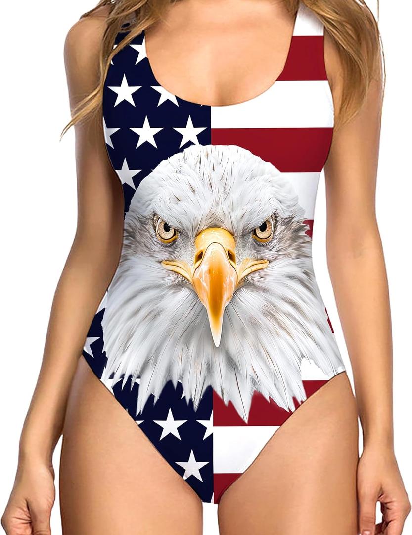 RAISEVERN One Piece Swimsuit Women Novelty 3D Print Bathing Suit Swimming Swimwear (Small, Flag 2)