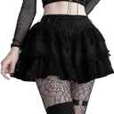 Ruolai Goth Black Pleated Mini Skirt with Chain High Waisted Tennis Skirt (Small)