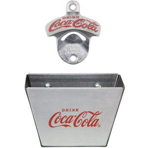 Tablecraft 1 X Coca Cola Wall Mount Bottle Opener and Coca Cola (Coke) Bottle Cap Catcher Set