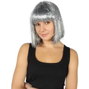 HPO Adult Women's Tinsel Bob Wig Collection | Silver Color | Premium Breathable Capless Cap Design