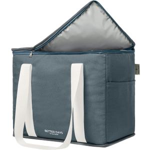Nook Theory Reusable Insulated Grocery Bag - Leak Proof, X Large Insulated Cooler Bag - Insulated Shopping Bags for Groceries - Travel Cooler Bag for Frozen and Hot Food with Zippered Top (Coast)