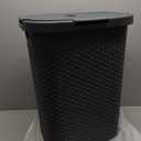 Mind Reader Slim Laundry Hamper with Lid, 50L Clothes Basket, Premium Wicker Design, Plastic, Black
