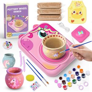 Pottery Wheel for Kids, Girls Arts and Crafts Toys for Kids Ages 8-12,Pottery Craft Kit with 3 Pack Air-Dry Clay, Art Supplies for Kids Toys Girls Birthday Gift for 6 7 8 9 10 11 12+ (Pink)