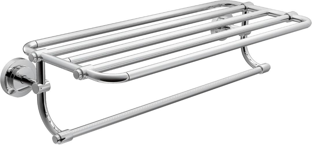 Moen Iso Chrome 24-Inch Wide Bathroom Hotel-Style Towel Shelf with Towel Bar, DN0794CH