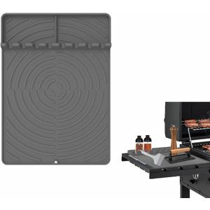 2 x Silicone Grill Mat for Blackstone Grill Accessories, Heat Resistant Griddle Tools Mat with Drip Pad, BBQ Spatula Mat for Outdoor Grill and Kitchen Counter, gray