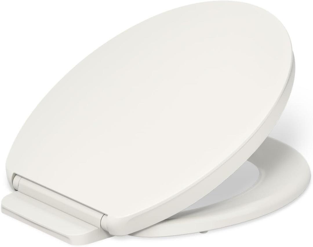 KOHLER K-26802-96 Impro ReadyLatch Quiet Close Round Toilet Seat, Soft Close Seat, Compatible with Round Toilets, Biscuit