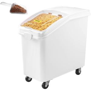 VEVOR 27 Gallon food storage containers 500 Cup Ingredient Bin with Scoop and Sliding Lid Commercial Food Container Ideal for rice storage, dog food container, flour, and sugar containers, White