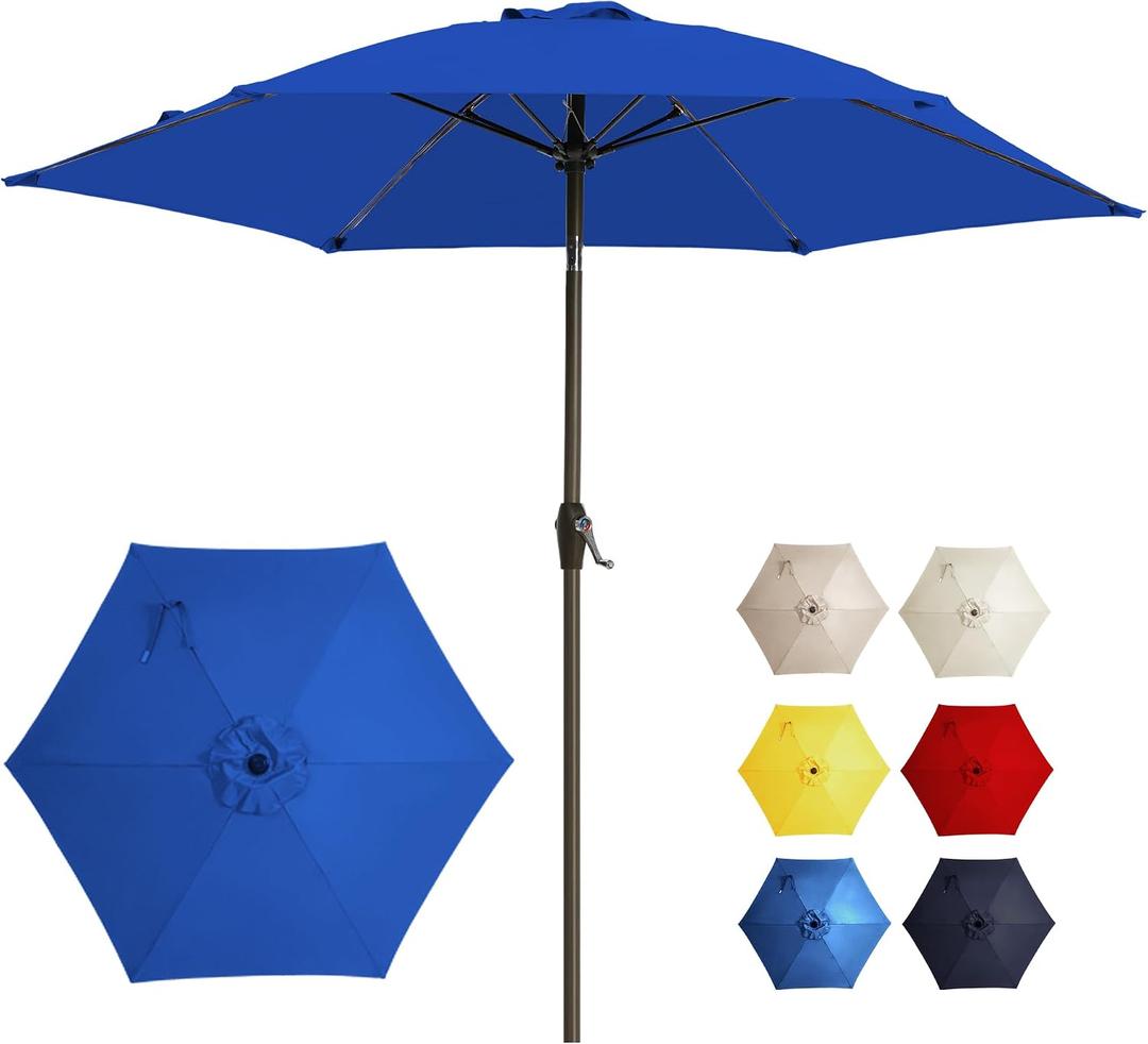 7.5FT Large Outdoor Patio Umbrella with Crank & Tilt - Durable Market Umbrella for Outdoor Patio with 6 Fiberglass Ribs for Poolside,Deck,Yard,Garden