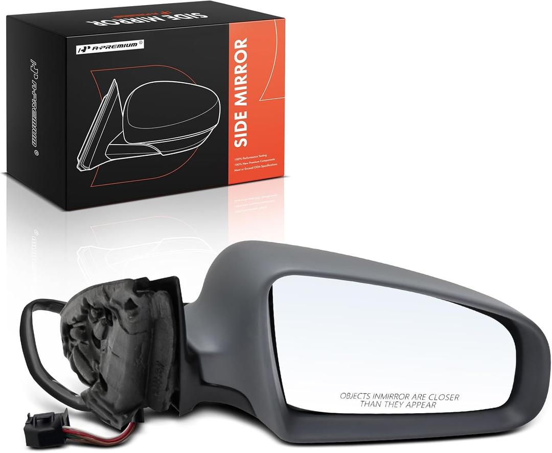 A-Premium Passenger Side Power Door Mirror - Compatible with Audi A4/A4 Quattro 2002-2008, RS4 2007-2008, S4 2004-2008 - Heated Manual Folding Black Outside Rear View Mirror - Replace# 8E1858532AA01C