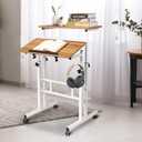 SIDUCAL Small Standing Desk, Portable Stand Up Desk, Height Adjustable Mobile Standing Table Converter with Wheels Computer Workstations, Rolling Laptop Cart for Stand or Sit, Vintage Oak, Standard