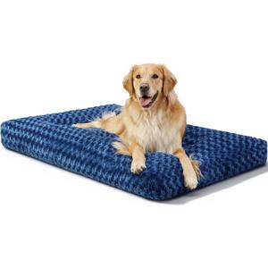 KSIIA Washable Dog Bed Comfy Dog Crate Pad Deluxe Plush Pet Bed Non-Slip Kennel Pad for Large Dogs, 41" x 27", Blue