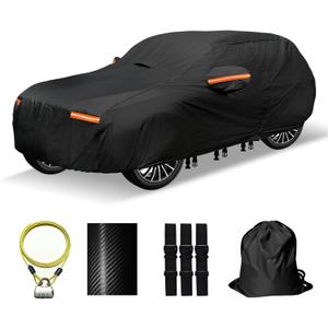 30 Layers SUV Car Cover for Automobiles All Weather Waterproof, Outdoor Snowproof UV Protection Windproof, Door Zipper, Soft Cotton, Heavy Duty Universal Car Covers, (Black, Fit SUV 191"-200")