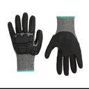 Amazon Basics 10 Pairs Impact Protection Gloves with Touch Screen Friendly 15G Sandy Nitrile Palm, Black, Size Large, 10 Count