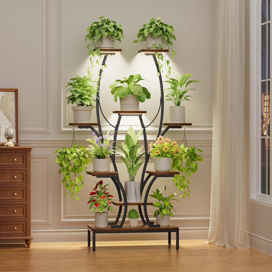 Plant Stand Indoor with Grow Light, 7 Tier Plant Shelf with 2 Hanging Hooks