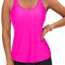 Yonique Tankini Swimsuits for Women with Boy Shorts Athletic Swim Tank Top 2 Piece Bathing Suits Hot Pink S