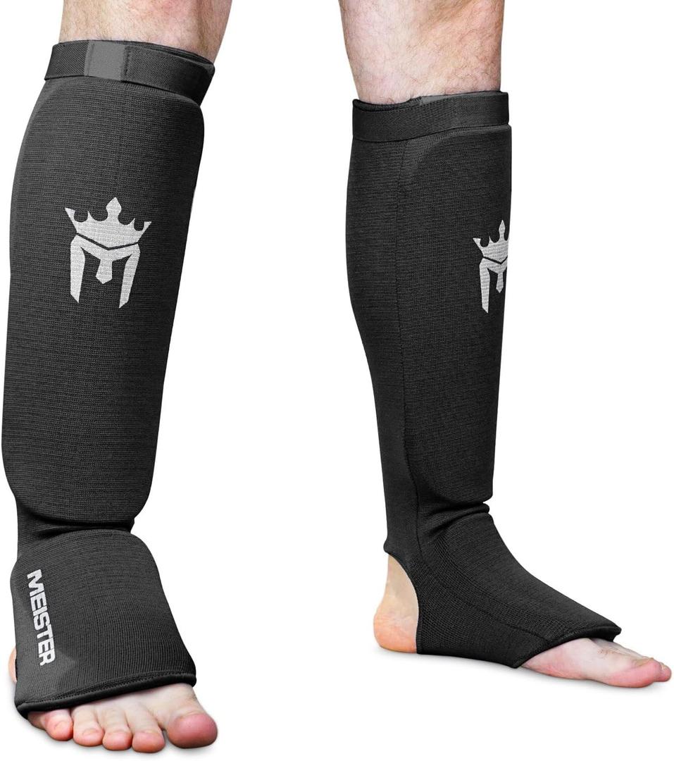 Meister MMA Elastic Cloth Shin & Instep Padded Guards - Black - L/ XL