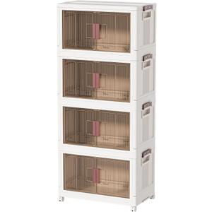 60GAL/240QT 4 Tier Large Stackable Storage Bins with Lids and Wheels, Collapsible Storage Bins Plastic with Doors, Suitable for Clothes, Closet, Home and Office (60QT)