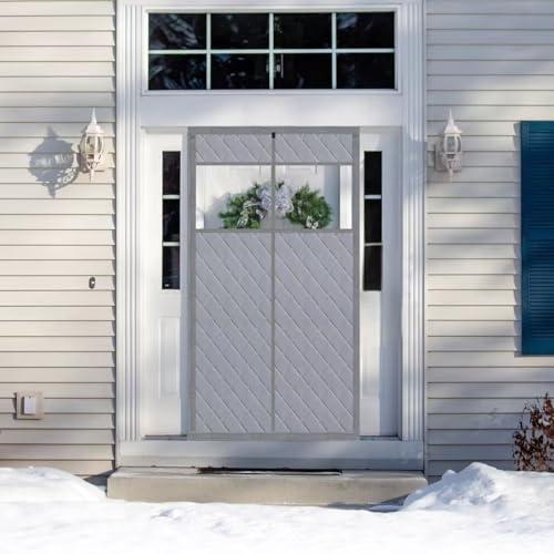 Magzo Thermal Door Curtain Fits Doors Size 38"x82",  Magnetic Insulated Curtain Center Open, Visible Panels,Keep Warm in Winter Cool in Summer, Waterproof Oxford Cloth Pure Gray
