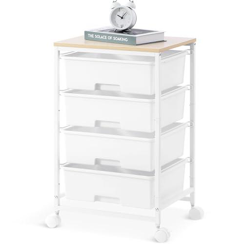 SYKIARIOL Utility Cart with 4 Drawers, Multipurpose Rolling Storage Cart with 4 Drawers and 2 Lockable Wheels, 4-Tier Rolling Storage Cart Organizer for Home Office Dorm, Bright White