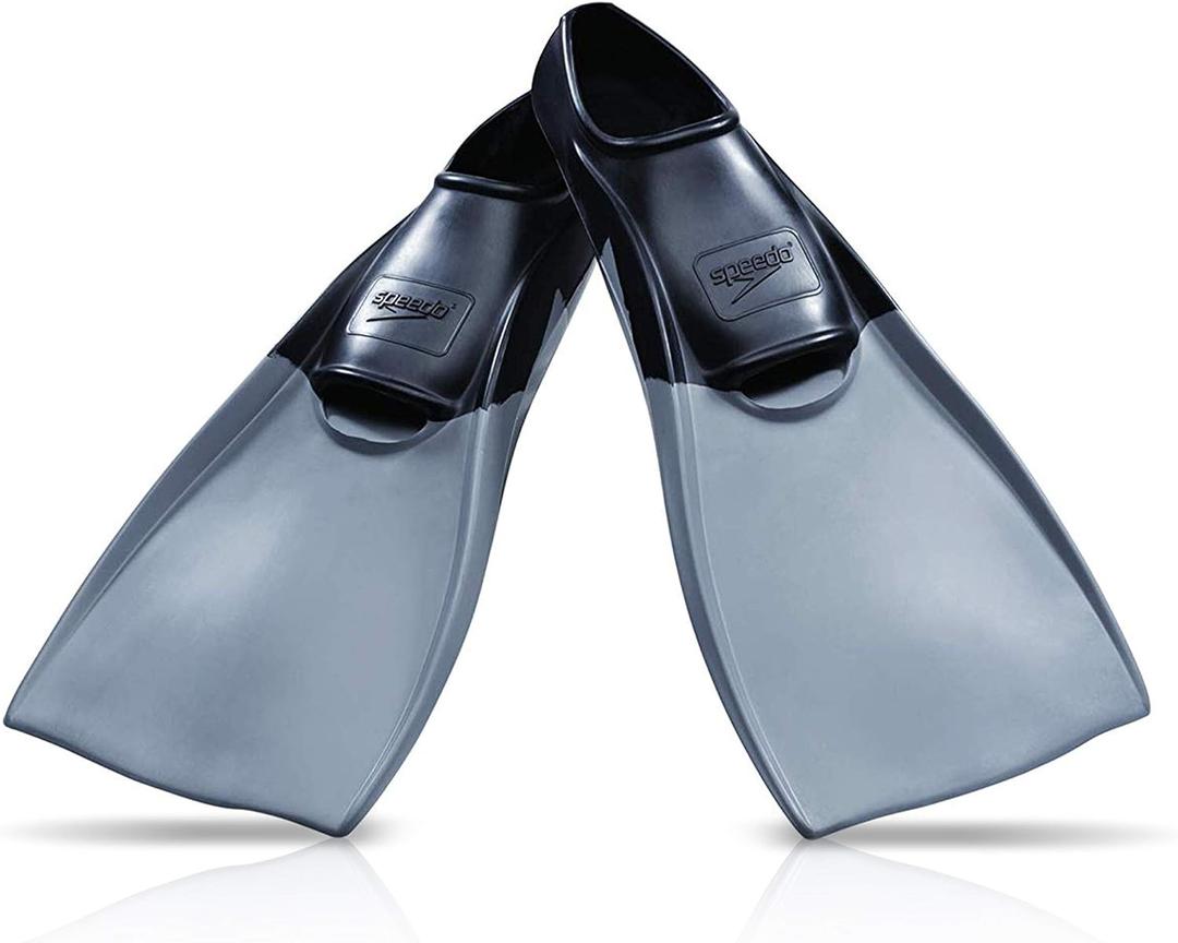 Speedo Unisex-Adult Swim Training Fins Rubber Long Blade (Black/Grey) XL