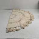 Boho Bathroom Rugs - Half Circle Cotton Mat with Crochet Insert and Tassels - Non-Slip Bohemian Rug for Bath, Bedroom or Entryway - Neutral Cream Decorative Rug - 42x22 Soft Machine Washable (Off-white)