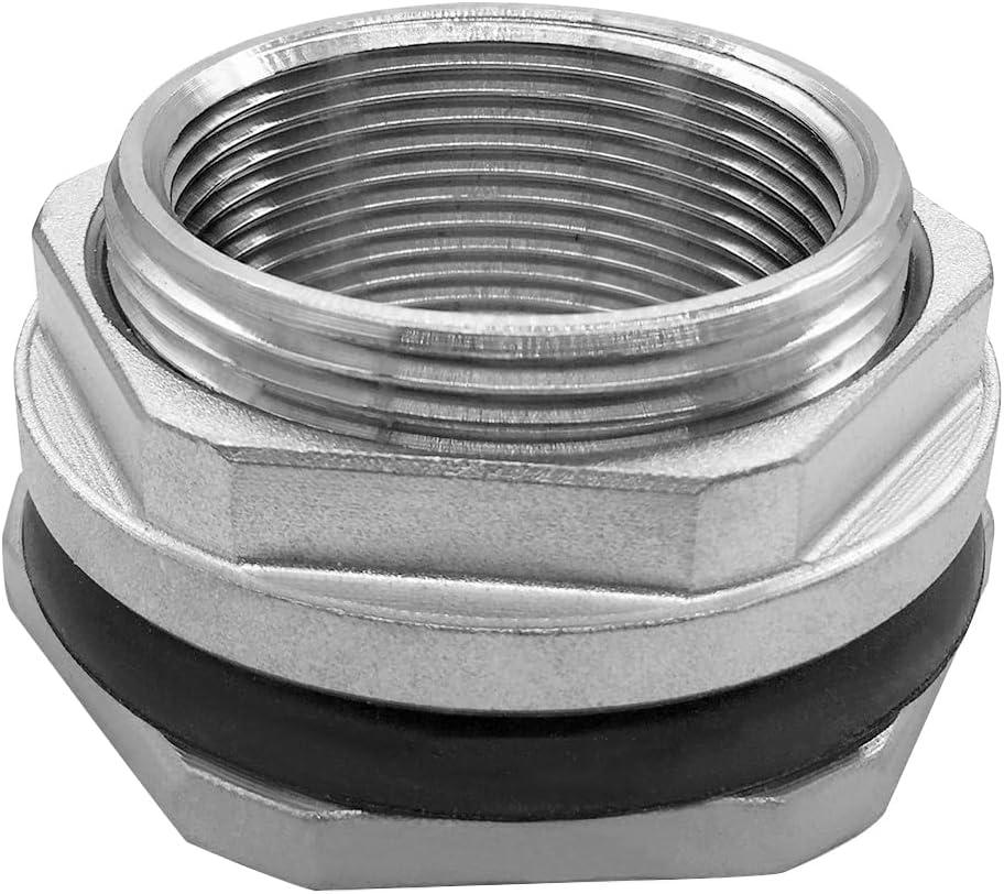 304 Stainless Steel Bulkhead Water Tank Fitting 2" Female Thread Compression Bulkhead Adapter Thru-bulk Connector with Gasket for Bathtub and Sink