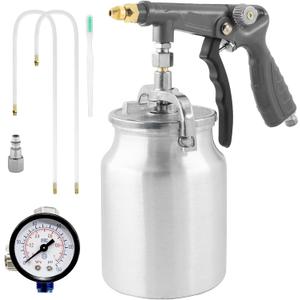 Air Undercoating Spray Gun with Suction Feed Cup & Gauge, 2 Extension Wands 360Straight Spray Hoses, Fluid Film Spray Gun for Truck Bed Liner Spray Coating, Rubberized Undercoat (Gray)