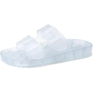 FUNKYMONKEY Women's Comfort Slides Double Buckle Adjustable Plastics Flat Sandals (7)