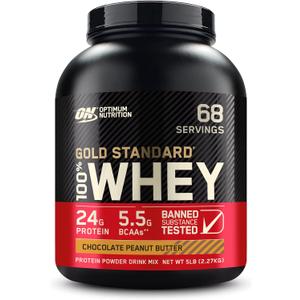 Optimum Nutrition Gold Standard 100% Whey Protein Powder, Chocolate Peanut Butter, 5 Pound (Packaging May Vary), BB 2027.08.12