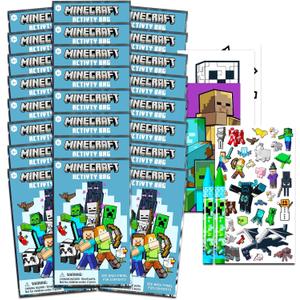 Minecraft Party Favors for Kids Bundle ~ 24 Mini Play Packs with Coloring Books, Stickers, Crayons, More | Minecraft Party Supplies