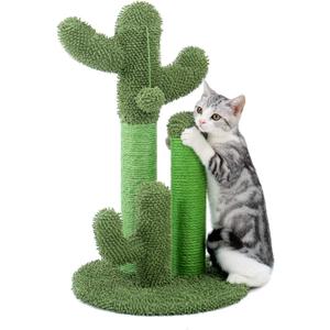 PAWZ Road Cat Scratching Post Cactus Cat Scratcher Featuring with 3 Scratching Posts and Dangling Ball-Medium 23 Inches (Green)