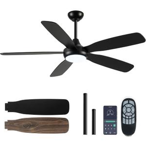 Illus Modern LED Ceiling Fan With Light and Remote, 5-Blade, 6 Speeds, 3CCT, Dimmable, Reversible, Quiet, Black, 42 inch