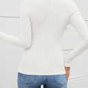 ZESICA Women's Long Sleeve Lace V Neck Fall Shirts Slim Fit Going Out Tops Ribbed Knit Dressy Business Casual Blouses (White, M)