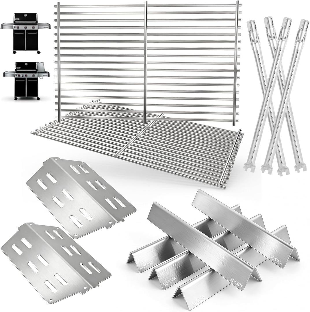 Grill Parts Kit for Weber Genesis 300 330 Series Genesis E330 E310 S310 S330 EP330 S320 E320 EP-310 EP-320 Grill Parts, Stainless Steel Genesis Grates Flavorizer Bars Grill Parts Kit, 4Pcs Burner Tube