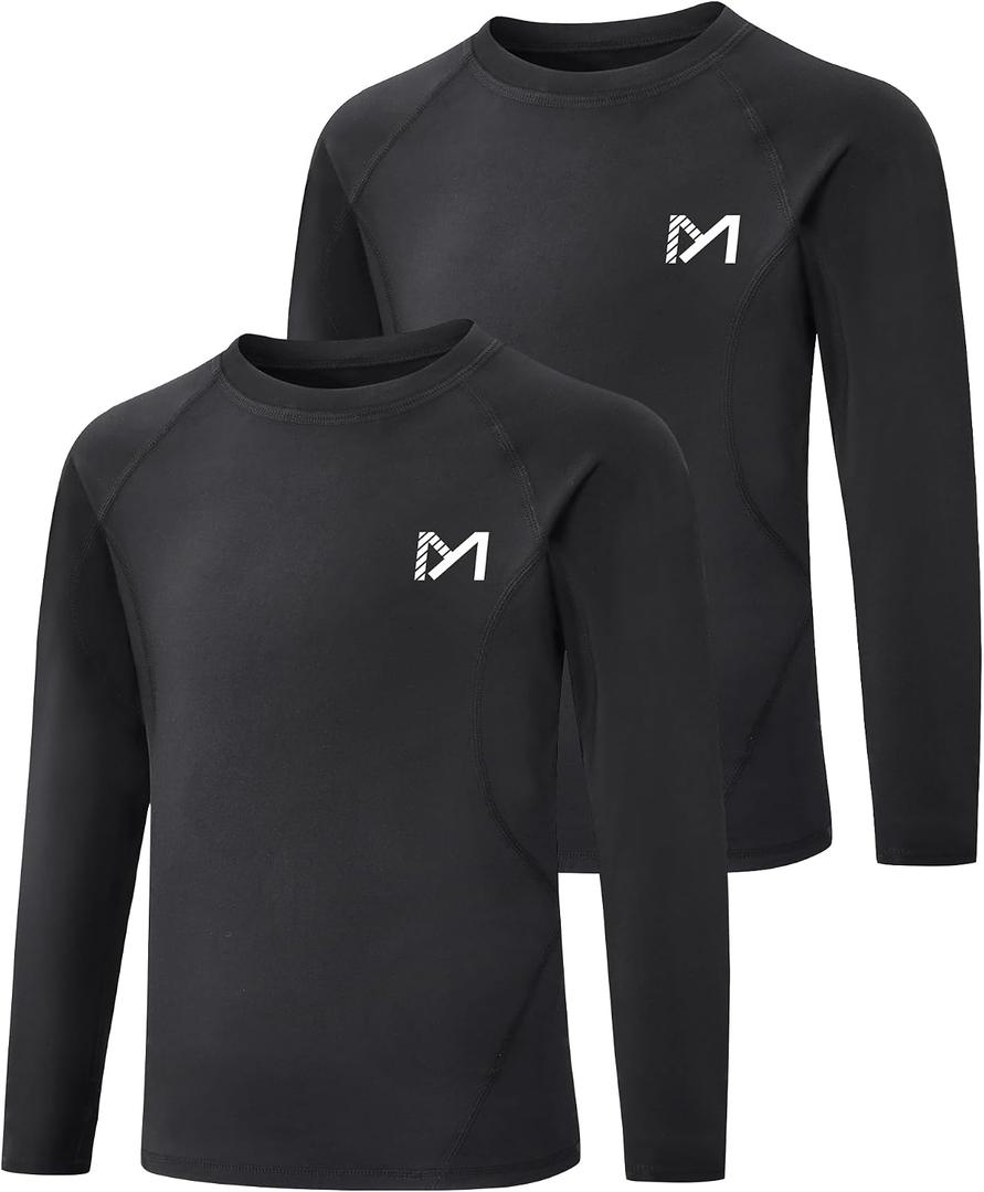 MEETYOO Youth Boys Compression Thermal Shirt Long Sleeve Fleece Undershirt Football Baseball Soccer Base Layer Top for Ski (Black, M)