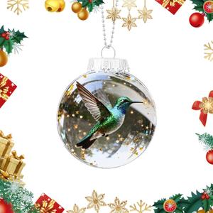 Natures Birds Crystal Glass Ornament Set, Hummingbird Christmas Ornament, Cardinal Bird Glass Clear Plastic Christmas Balls, Xmas Tree Memorial Gifts, Holiday Ornaments (Hummingbird)